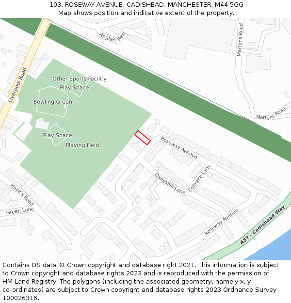 103, ROSEWAY AVENUE, CADISHEAD, MANCHESTER, M44 5GG: Location map and indicative extent of plot