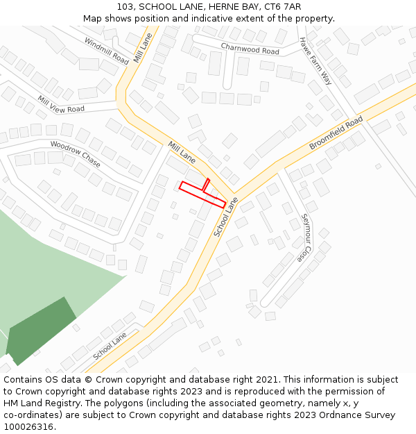 103, SCHOOL LANE, HERNE BAY, CT6 7AR: Location map and indicative extent of plot