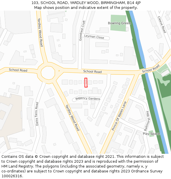 103, SCHOOL ROAD, YARDLEY WOOD, BIRMINGHAM, B14 4JP: Location map and indicative extent of plot