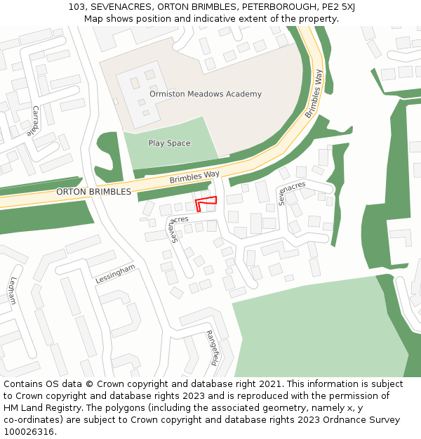 103, SEVENACRES, ORTON BRIMBLES, PETERBOROUGH, PE2 5XJ: Location map and indicative extent of plot