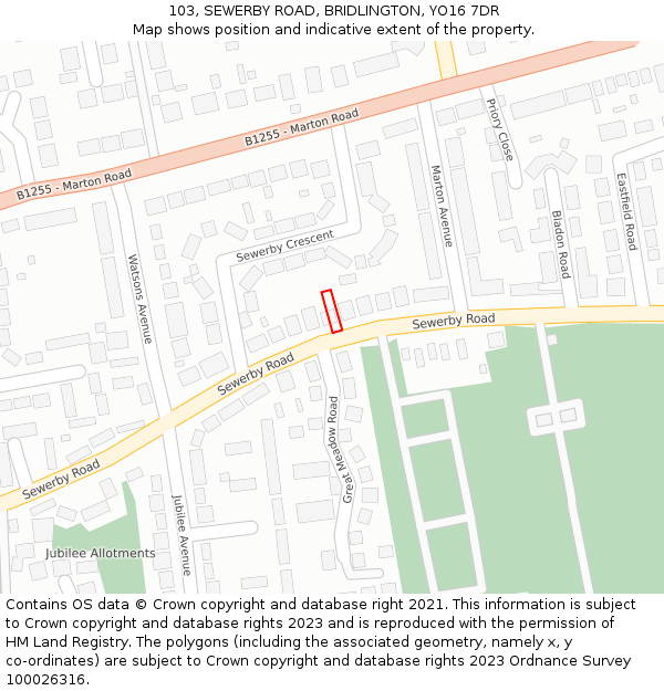 103, SEWERBY ROAD, BRIDLINGTON, YO16 7DR: Location map and indicative extent of plot