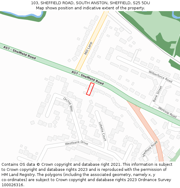 103, SHEFFIELD ROAD, SOUTH ANSTON, SHEFFIELD, S25 5DU: Location map and indicative extent of plot