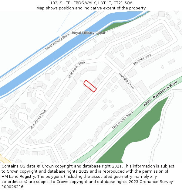 103, SHEPHERDS WALK, HYTHE, CT21 6QA: Location map and indicative extent of plot