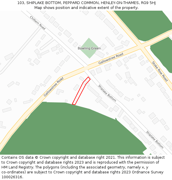 103, SHIPLAKE BOTTOM, PEPPARD COMMON, HENLEY-ON-THAMES, RG9 5HJ: Location map and indicative extent of plot