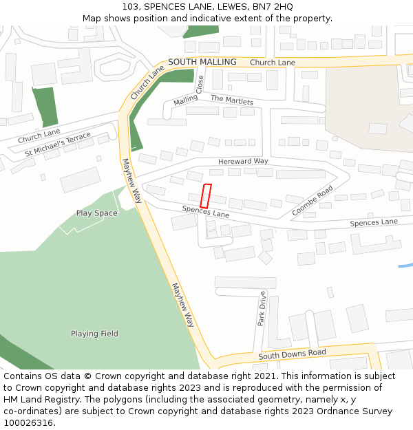 103, SPENCES LANE, LEWES, BN7 2HQ: Location map and indicative extent of plot