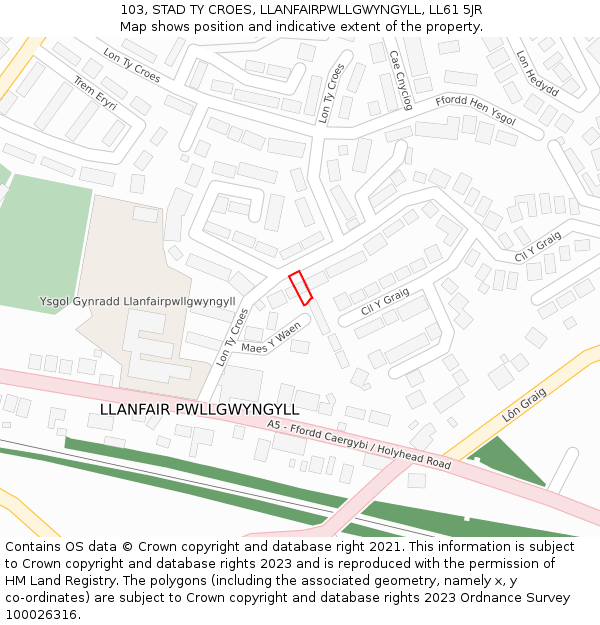 103, STAD TY CROES, LLANFAIRPWLLGWYNGYLL, LL61 5JR: Location map and indicative extent of plot