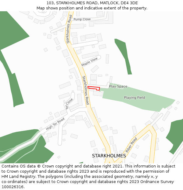 103, STARKHOLMES ROAD, MATLOCK, DE4 3DE: Location map and indicative extent of plot