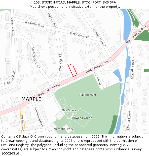 103, STATION ROAD, MARPLE, STOCKPORT, SK6 6PA: Location map and indicative extent of plot