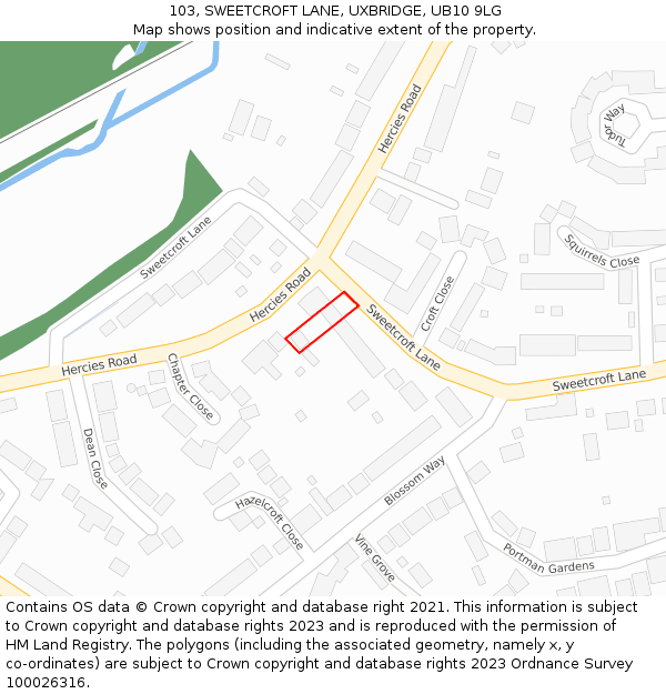 103, SWEETCROFT LANE, UXBRIDGE, UB10 9LG: Location map and indicative extent of plot