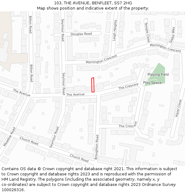 103, THE AVENUE, BENFLEET, SS7 2HG: Location map and indicative extent of plot