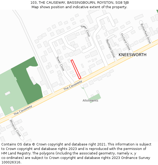 103, THE CAUSEWAY, BASSINGBOURN, ROYSTON, SG8 5JB: Location map and indicative extent of plot