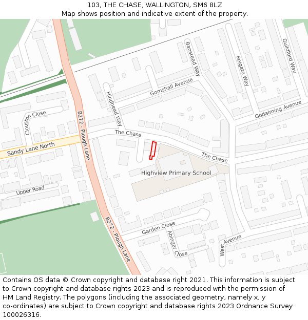 103, THE CHASE, WALLINGTON, SM6 8LZ: Location map and indicative extent of plot