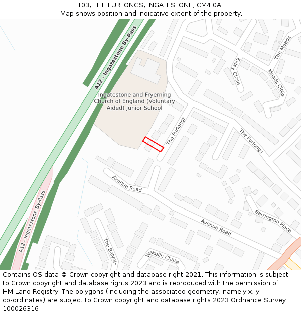 103, THE FURLONGS, INGATESTONE, CM4 0AL: Location map and indicative extent of plot