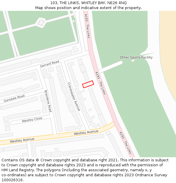 103, THE LINKS, WHITLEY BAY, NE26 4NQ: Location map and indicative extent of plot