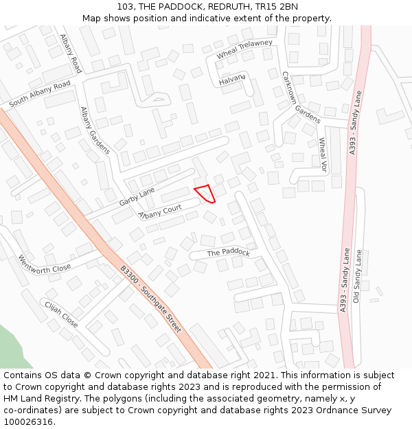 103, THE PADDOCK, REDRUTH, TR15 2BN: Location map and indicative extent of plot