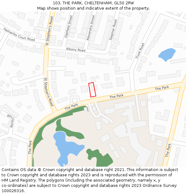 103, THE PARK, CHELTENHAM, GL50 2RW: Location map and indicative extent of plot