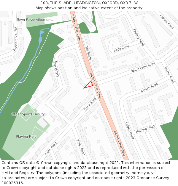 103, THE SLADE, HEADINGTON, OXFORD, OX3 7HW: Location map and indicative extent of plot