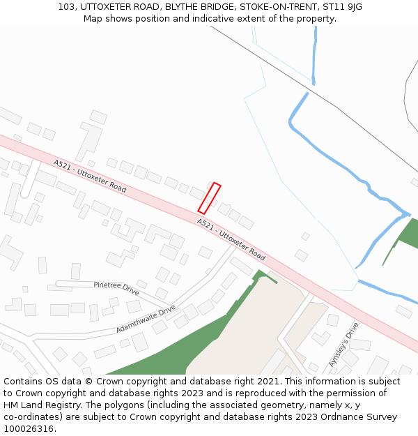 103, UTTOXETER ROAD, BLYTHE BRIDGE, STOKE-ON-TRENT, ST11 9JG: Location map and indicative extent of plot