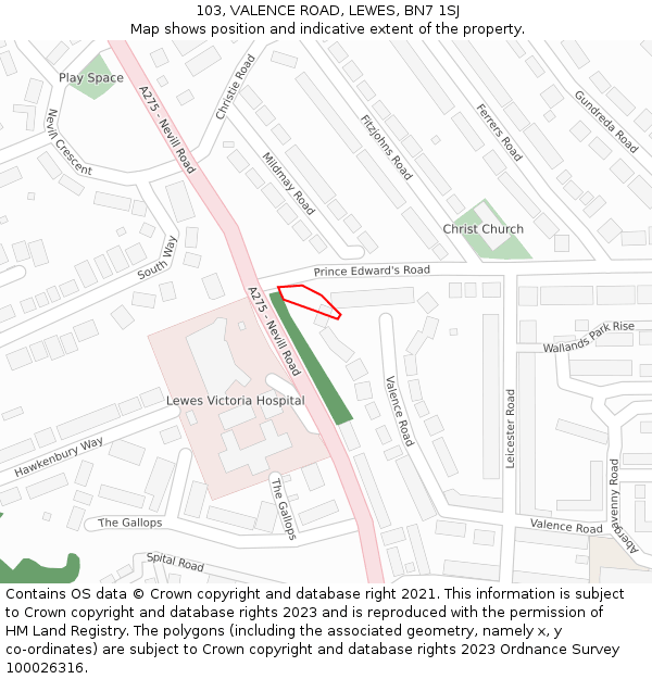 103, VALENCE ROAD, LEWES, BN7 1SJ: Location map and indicative extent of plot