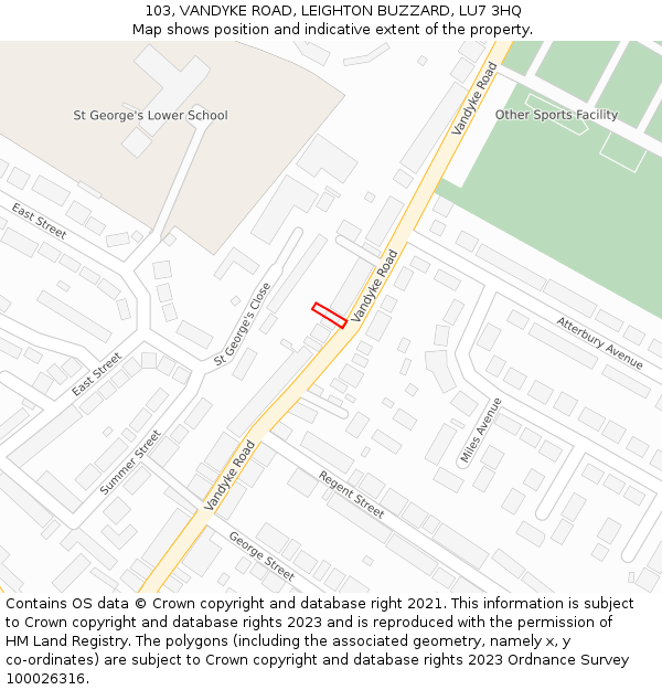 103, VANDYKE ROAD, LEIGHTON BUZZARD, LU7 3HQ: Location map and indicative extent of plot