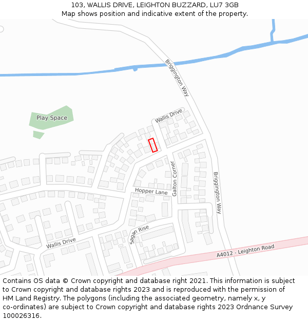 103, WALLIS DRIVE, LEIGHTON BUZZARD, LU7 3GB: Location map and indicative extent of plot