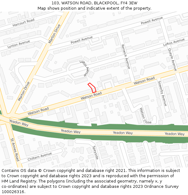 103, WATSON ROAD, BLACKPOOL, FY4 3EW: Location map and indicative extent of plot