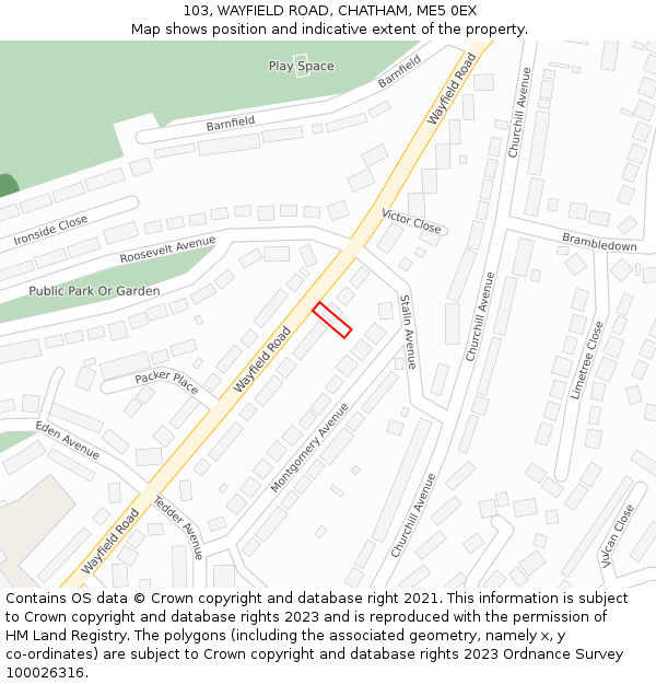 103, WAYFIELD ROAD, CHATHAM, ME5 0EX: Location map and indicative extent of plot