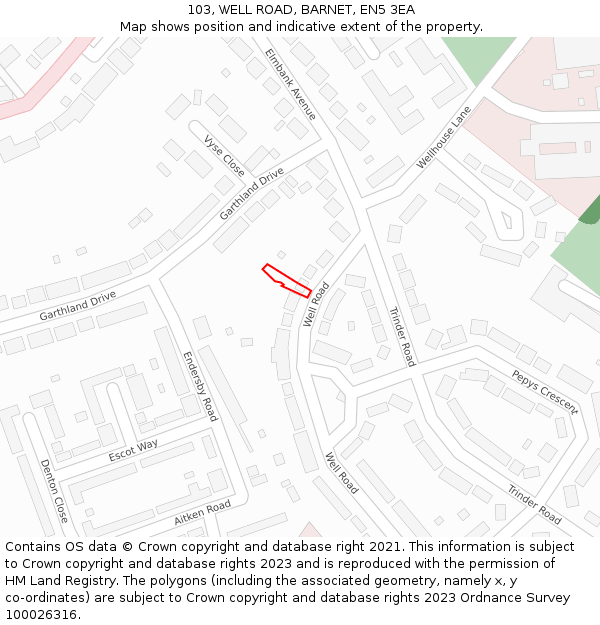 103, WELL ROAD, BARNET, EN5 3EA: Location map and indicative extent of plot