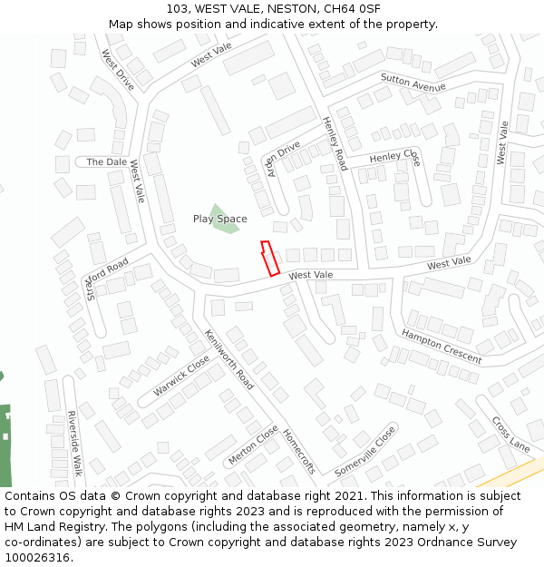 103, WEST VALE, NESTON, CH64 0SF: Location map and indicative extent of plot