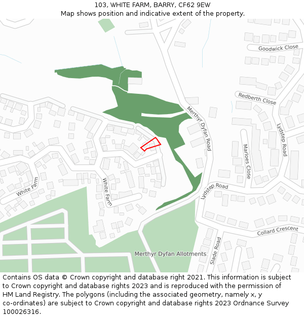 103, WHITE FARM, BARRY, CF62 9EW: Location map and indicative extent of plot