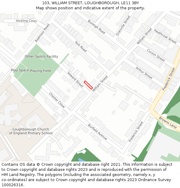 103, WILLIAM STREET, LOUGHBOROUGH, LE11 3BY: Location map and indicative extent of plot