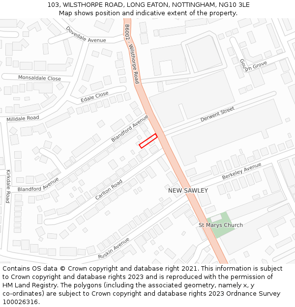 103, WILSTHORPE ROAD, LONG EATON, NOTTINGHAM, NG10 3LE: Location map and indicative extent of plot