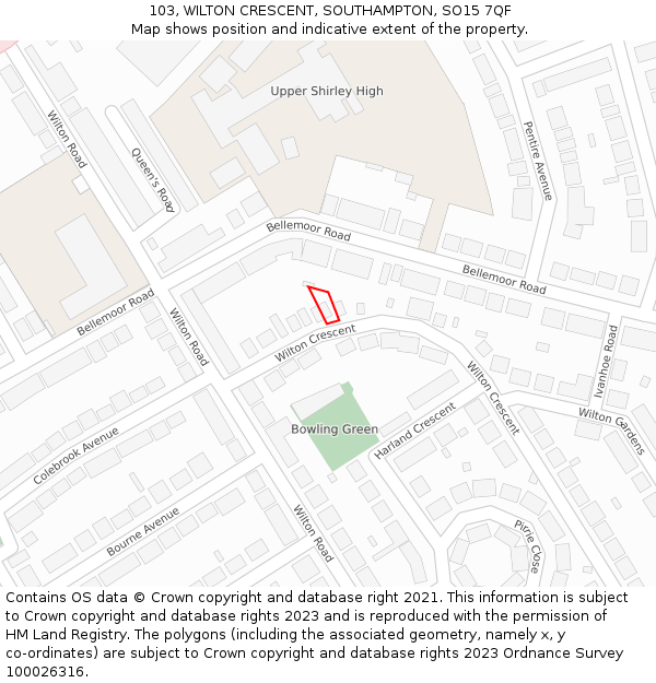 103, WILTON CRESCENT, SOUTHAMPTON, SO15 7QF: Location map and indicative extent of plot