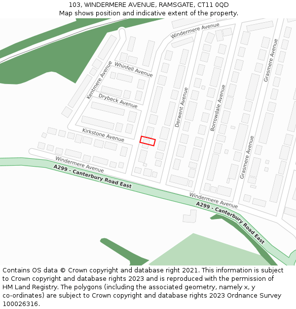 103, WINDERMERE AVENUE, RAMSGATE, CT11 0QD: Location map and indicative extent of plot