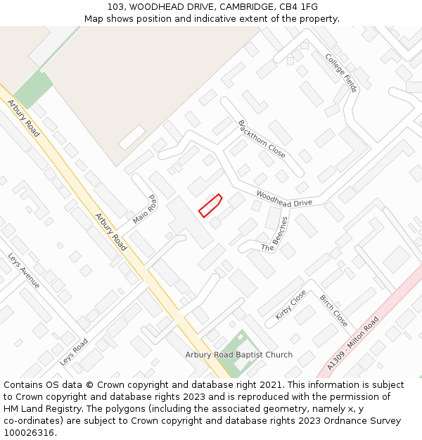 103, WOODHEAD DRIVE, CAMBRIDGE, CB4 1FG: Location map and indicative extent of plot