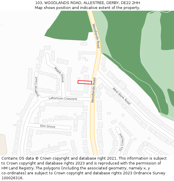 103, WOODLANDS ROAD, ALLESTREE, DERBY, DE22 2HH: Location map and indicative extent of plot