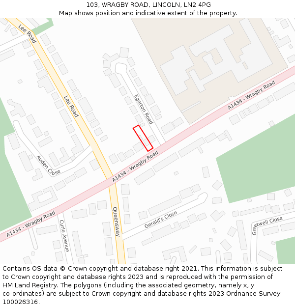 103, WRAGBY ROAD, LINCOLN, LN2 4PG: Location map and indicative extent of plot