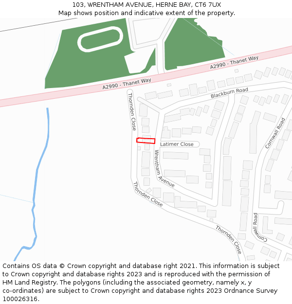 103, WRENTHAM AVENUE, HERNE BAY, CT6 7UX: Location map and indicative extent of plot