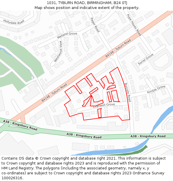 1031, TYBURN ROAD, BIRMINGHAM, B24 0TJ: Location map and indicative extent of plot