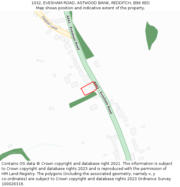 1032, EVESHAM ROAD, ASTWOOD BANK, REDDITCH, B96 6ED: Location map and indicative extent of plot