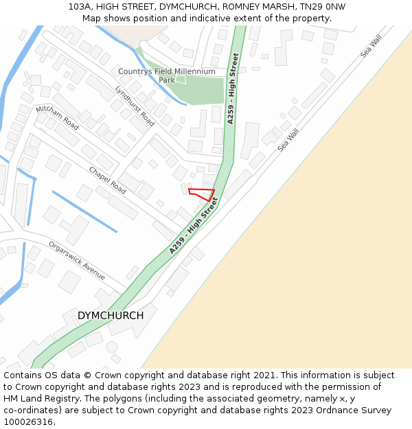 103A, HIGH STREET, DYMCHURCH, ROMNEY MARSH, TN29 0NW: Location map and indicative extent of plot