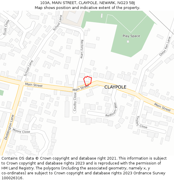 103A, MAIN STREET, CLAYPOLE, NEWARK, NG23 5BJ: Location map and indicative extent of plot