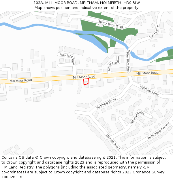 103A, MILL MOOR ROAD, MELTHAM, HOLMFIRTH, HD9 5LW: Location map and indicative extent of plot