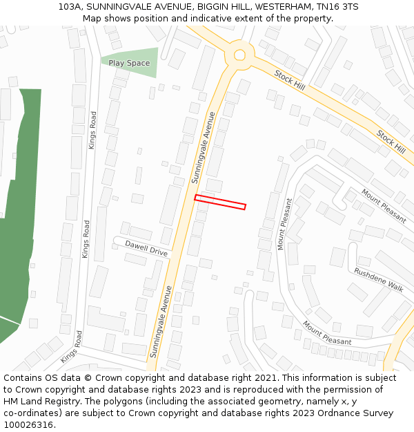 103A, SUNNINGVALE AVENUE, BIGGIN HILL, WESTERHAM, TN16 3TS: Location map and indicative extent of plot