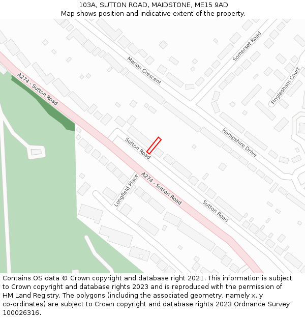 103A, SUTTON ROAD, MAIDSTONE, ME15 9AD: Location map and indicative extent of plot