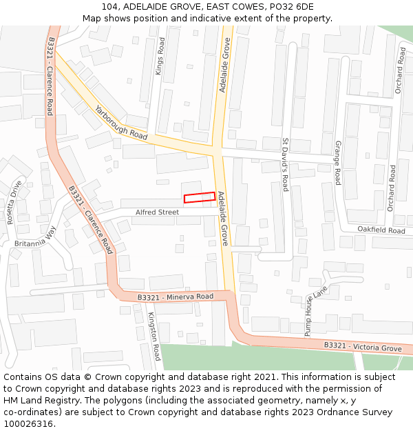 104, ADELAIDE GROVE, EAST COWES, PO32 6DE: Location map and indicative extent of plot