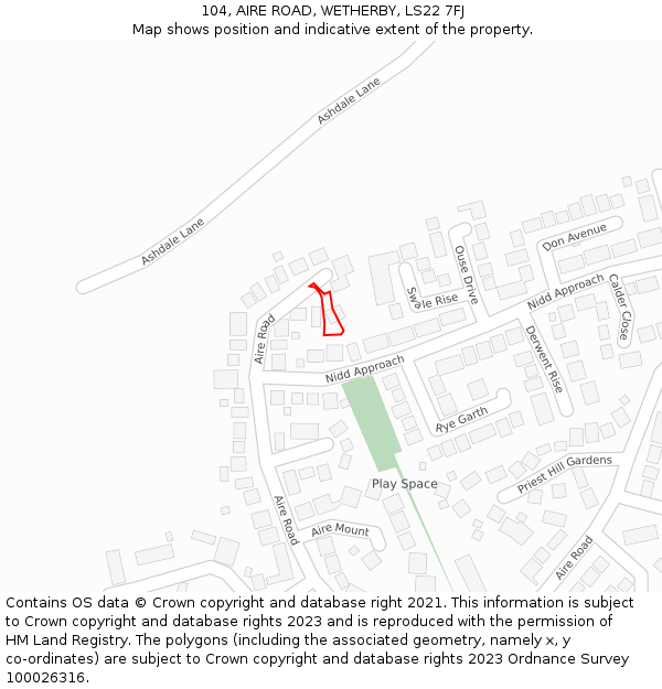 104, AIRE ROAD, WETHERBY, LS22 7FJ: Location map and indicative extent of plot