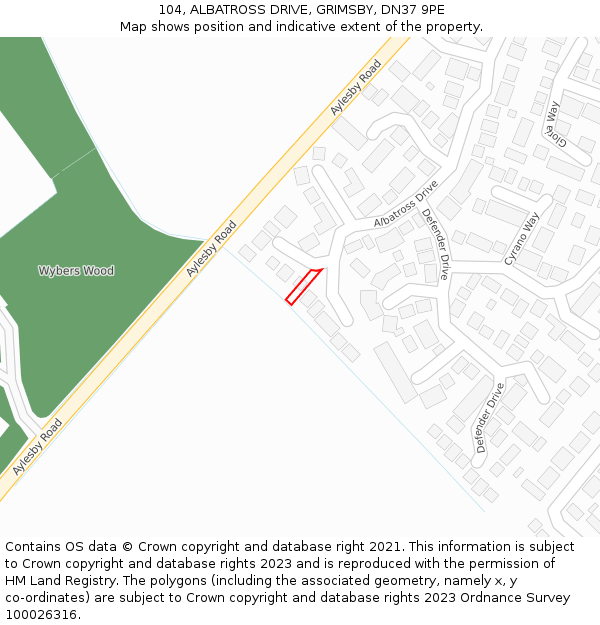 104, ALBATROSS DRIVE, GRIMSBY, DN37 9PE: Location map and indicative extent of plot