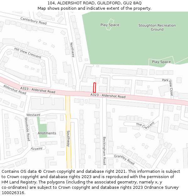 104, ALDERSHOT ROAD, GUILDFORD, GU2 8AQ: Location map and indicative extent of plot