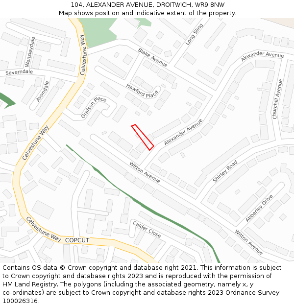 104, ALEXANDER AVENUE, DROITWICH, WR9 8NW: Location map and indicative extent of plot
